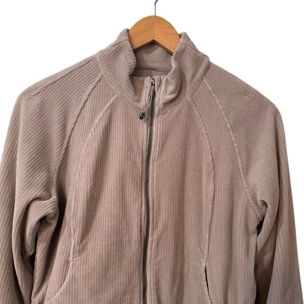 Lululemon Scuba Track Jacket Corduroy 12 Full Zip Sweatshirt Tan Velvet Feel